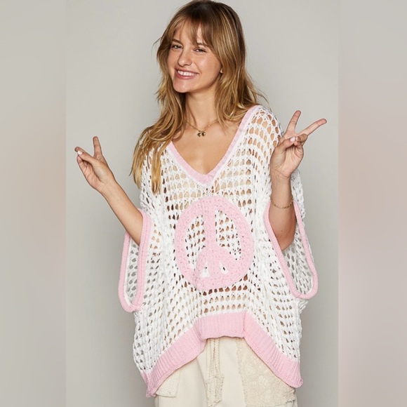 44B - POL Pink and White V-Neck Sweater - Picture 4 of 4